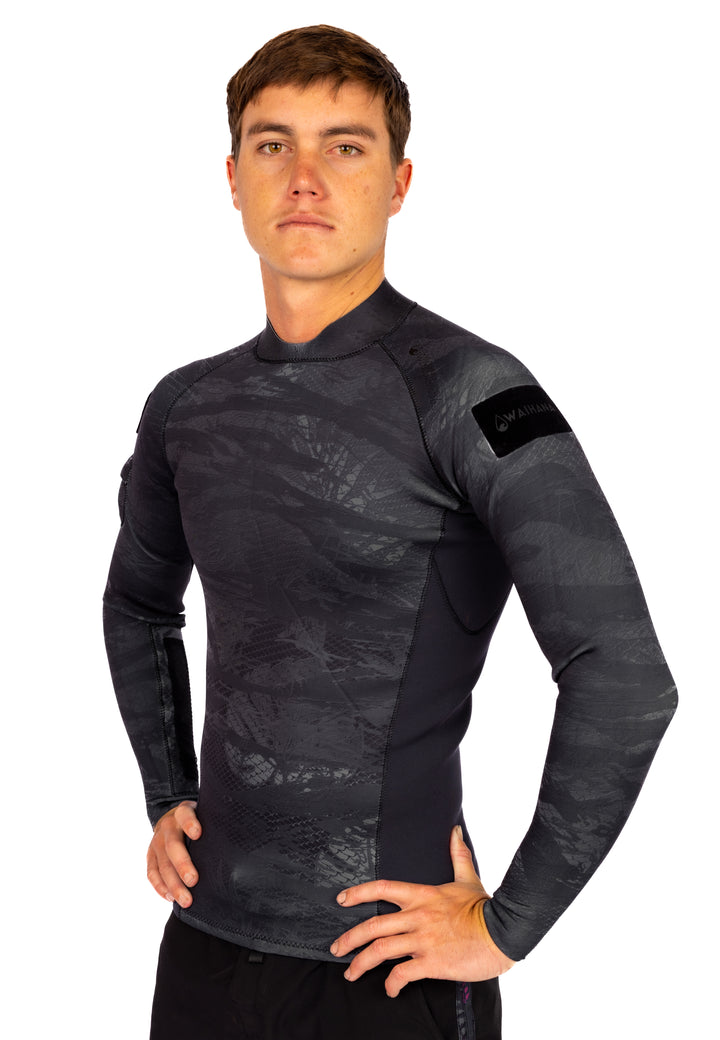 Men's Tropicam Black Rear-zip Surf Top