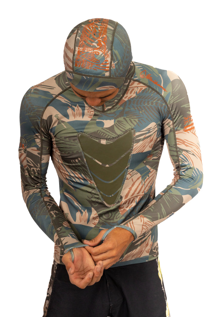 Rashguard de chasse sous-marine à capuche Hawaiian Brushstroke