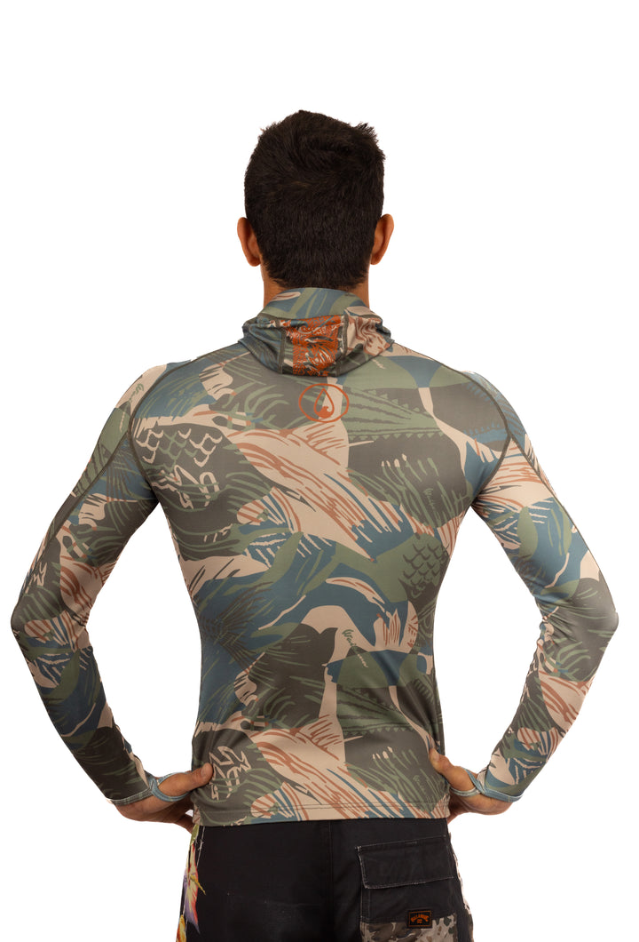 Rashguard de chasse sous-marine à capuche Hawaiian Brushstroke