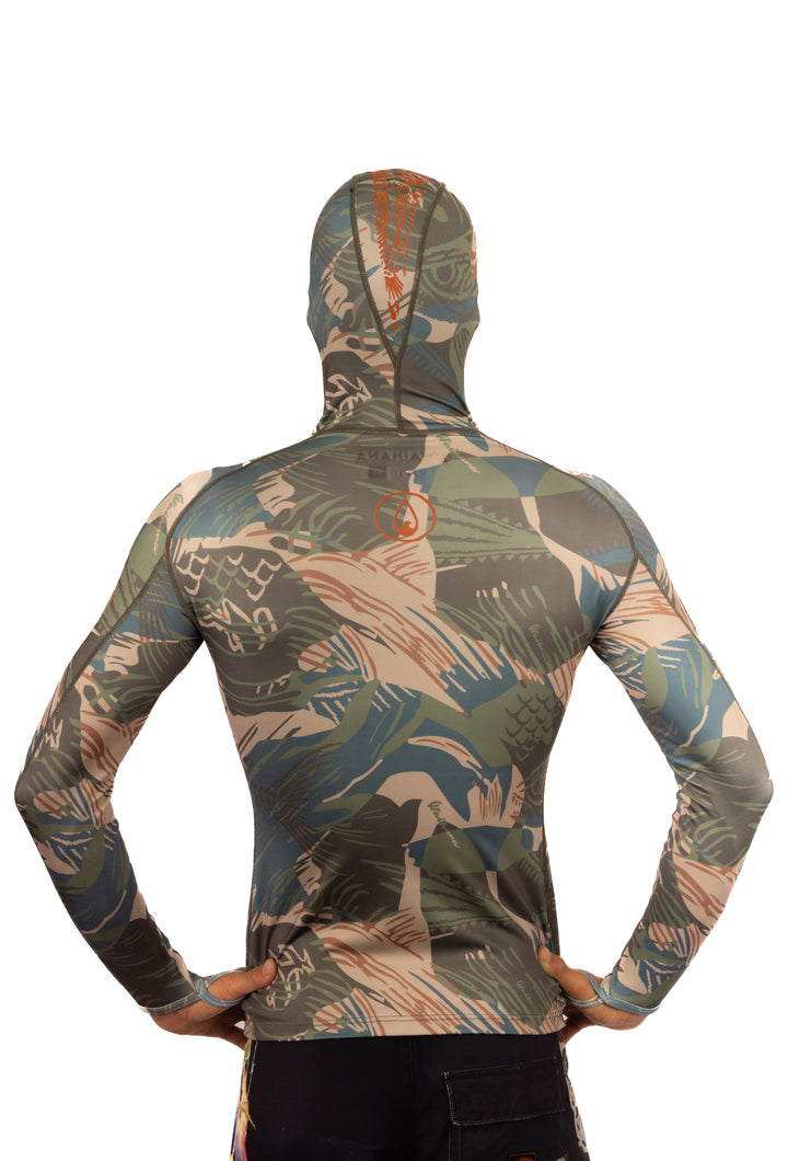 Rashguard de chasse sous-marine à capuche Hawaiian Brushstroke