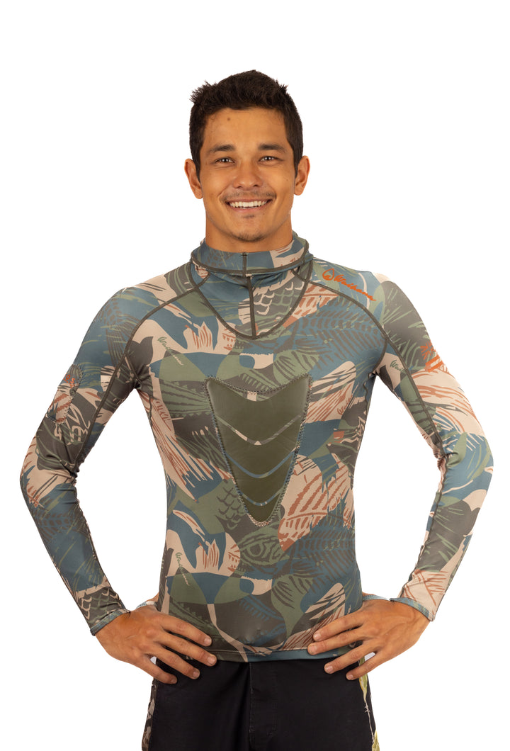 Rashguard de pesca submarina con capucha Hawaiian Brushstroke