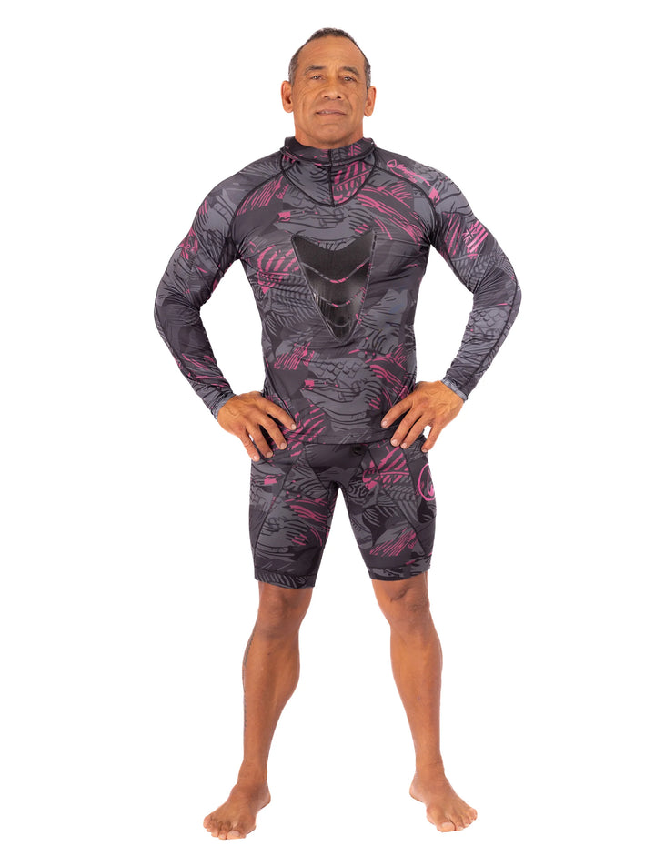 Pink Fishbone Hooded Spearfishing Rashguard