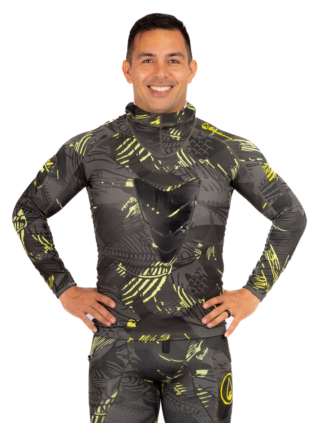 Rashguard de chasse sous-marine à capuche Lime Fishbone